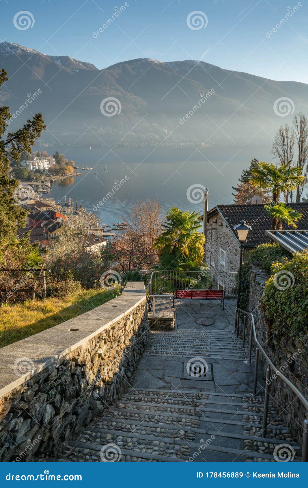 view of lake maggiore and swiss alps