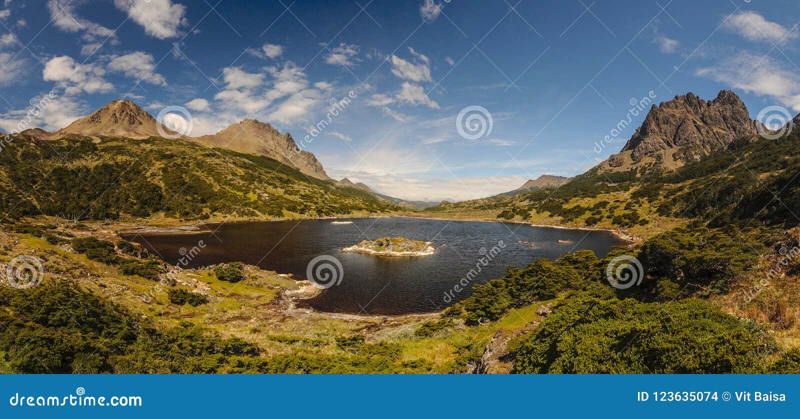 view on the lake and mountains around on the southernmost trek in the world in dientes de navarino in isla navarino, patagonia, ch