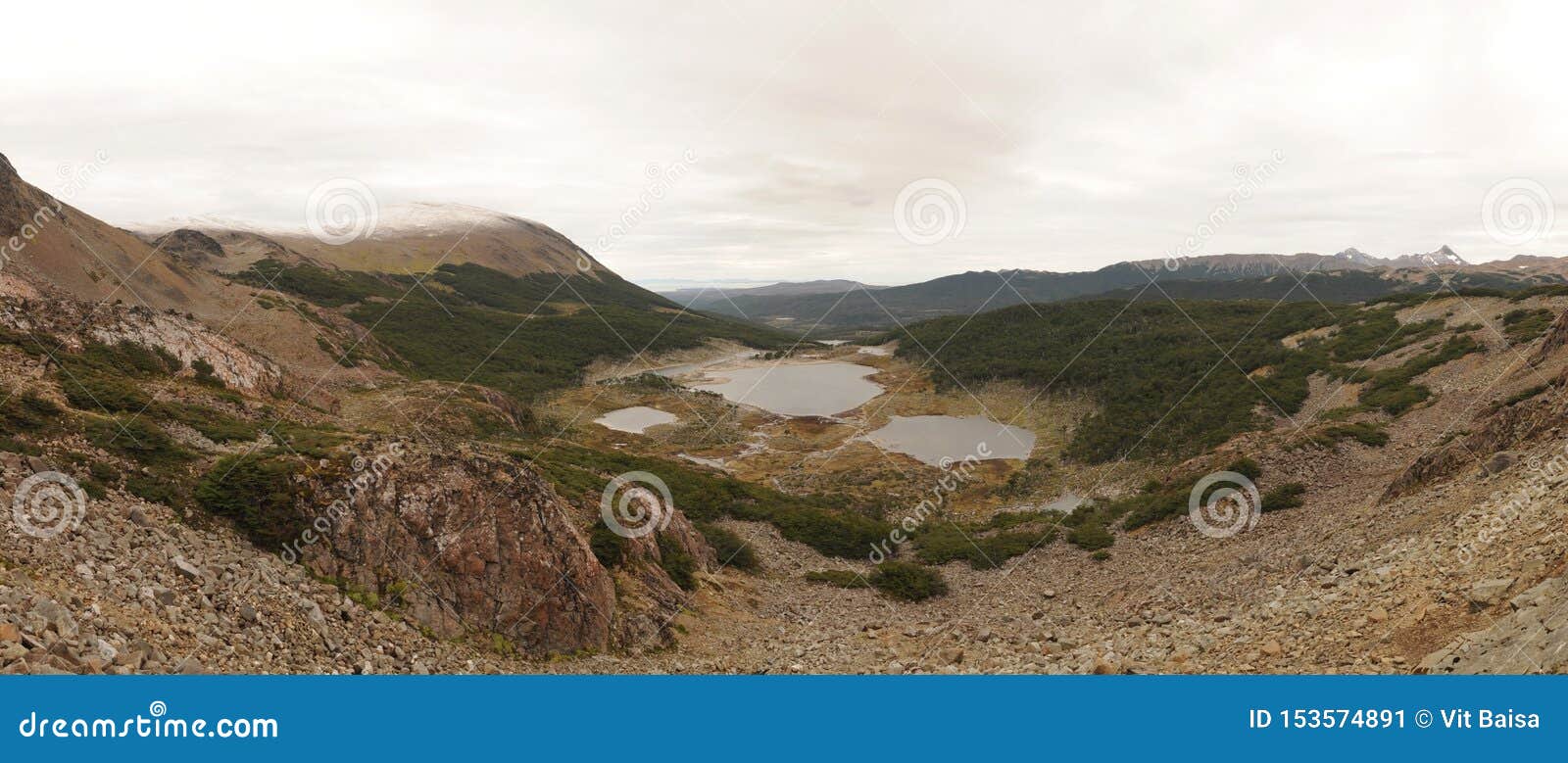 view on the lake and mountains around the southernmost trek in the world in dientes de navarino in isla navarino, patagonia