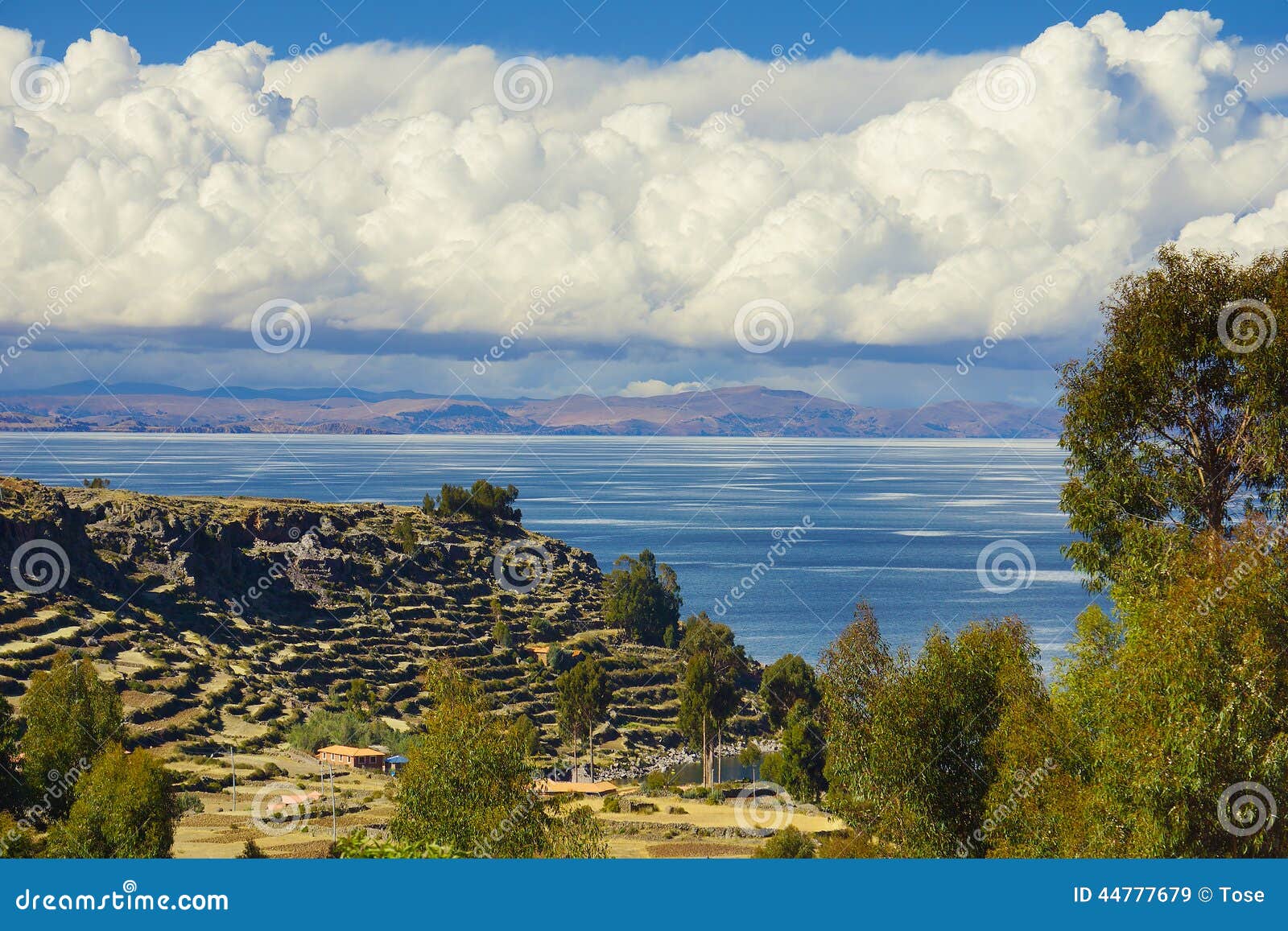 view of lake titicaca from amantani island, puno, peru