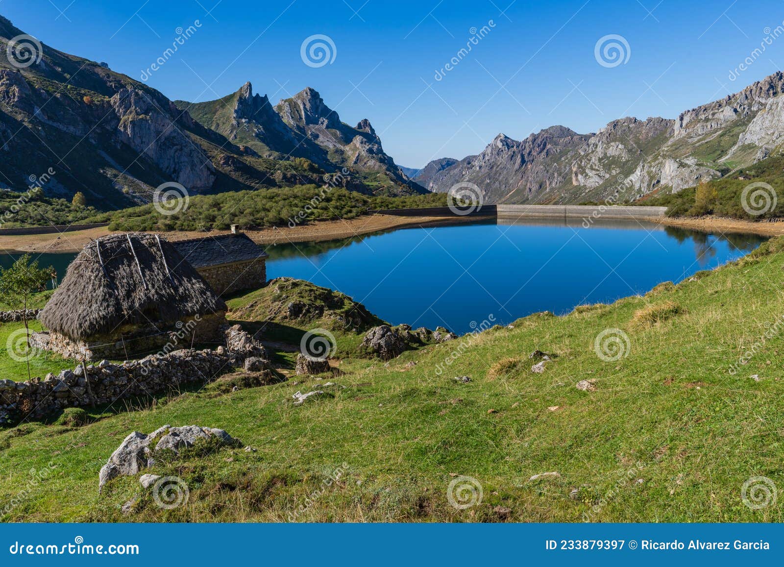 view of the lake of the valley in the somiedo natural park in asturias.