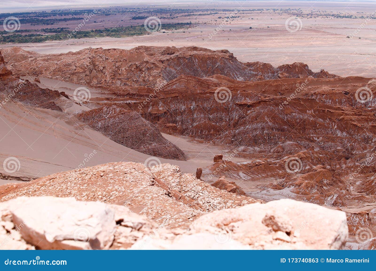 view of the landscape of the atacama desert. the rocks of the mars valley valle de marte and cordillera de la sal, atacama