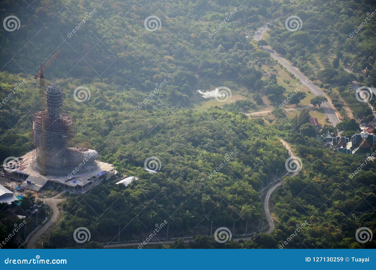 view landscape and khao wong phrachan mountain with build big buddha statue