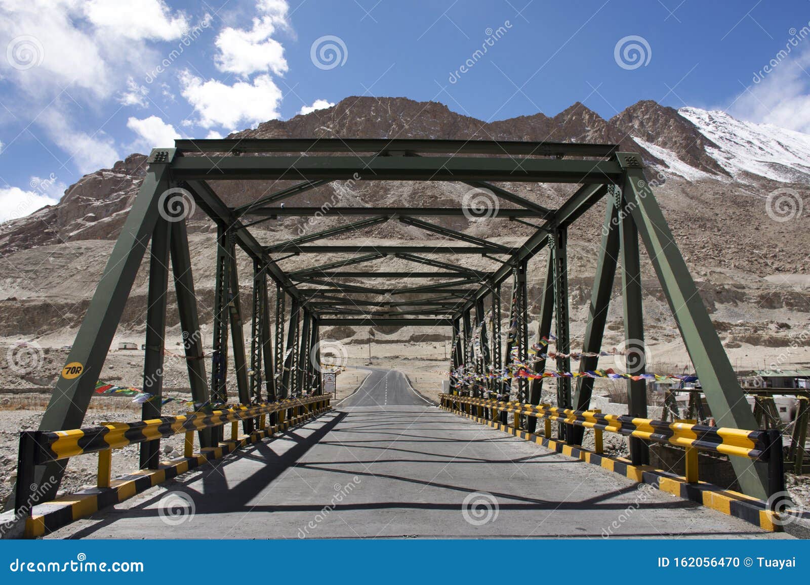 view landscape with road bridge crossing sindhu river at diskit - turtok highway and pangong lake road go to khardung la road