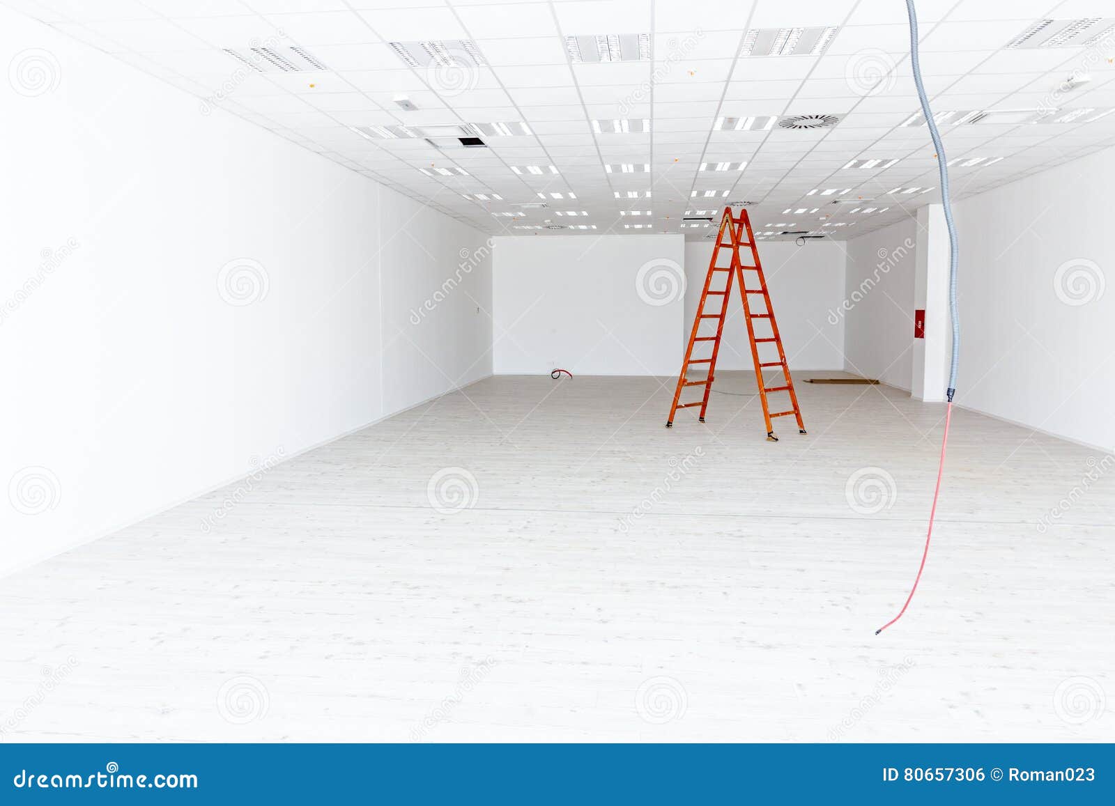 View On Large White And Empty Showroom With Hardwood Floor And C