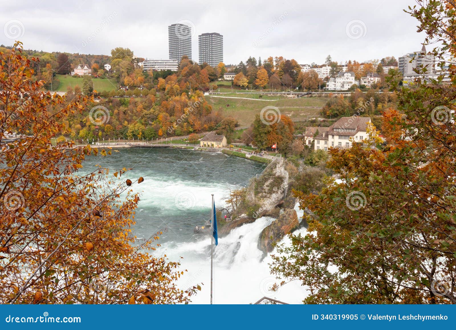 view from laufen castle on rhine falls (rheinfalls) the biggest waterfall in europe