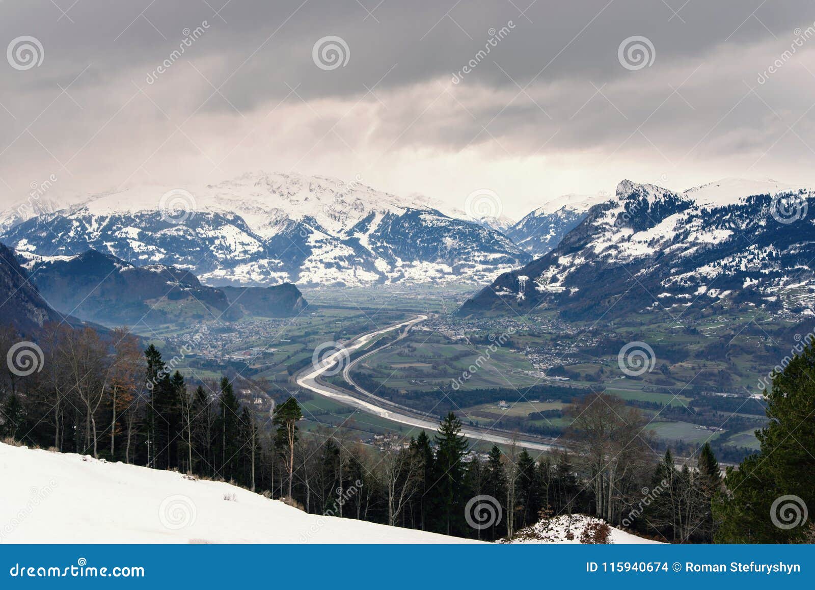 aerial view of liechtenstein upper rhine valley municipality of triesenberg