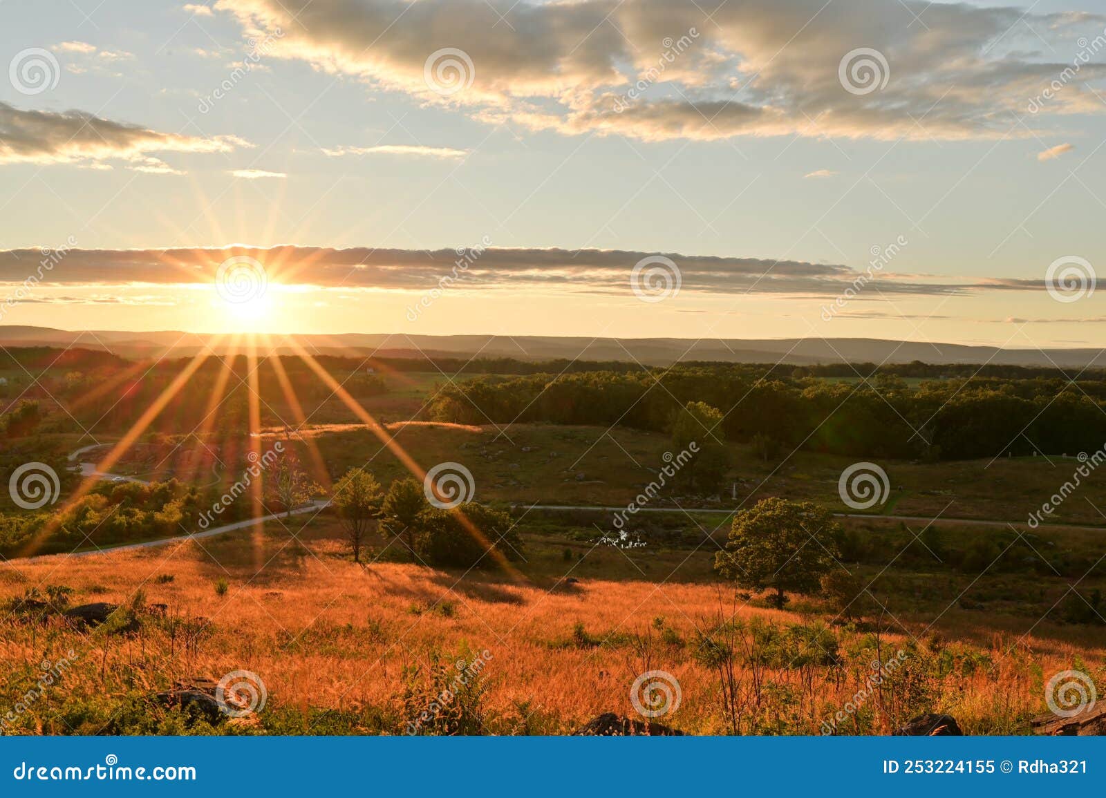 View from LIttle Round Top at Sunset Stock Image Image of history