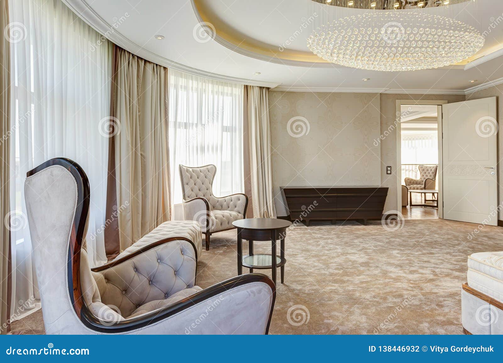 Interior Of Room In Beige And White Colors Stock Photo