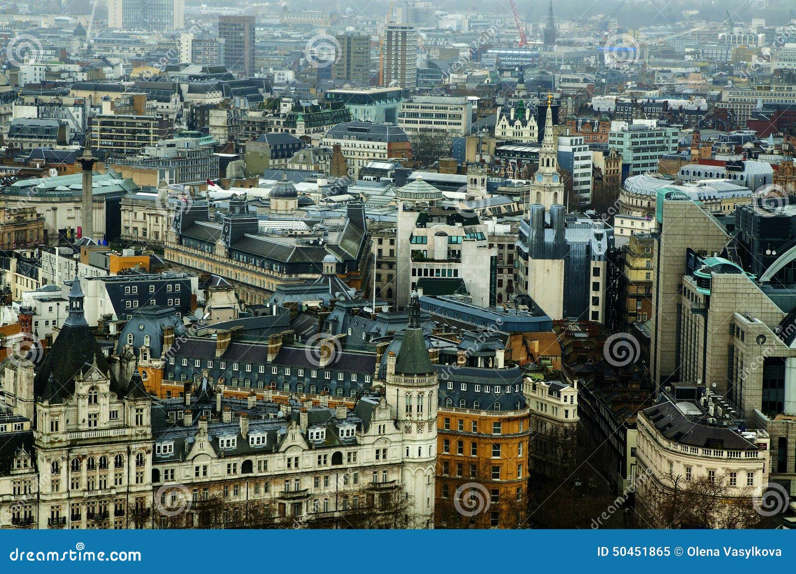 View from London eye of area between Westminster Bridge and Hungerford Bridge, London, UK