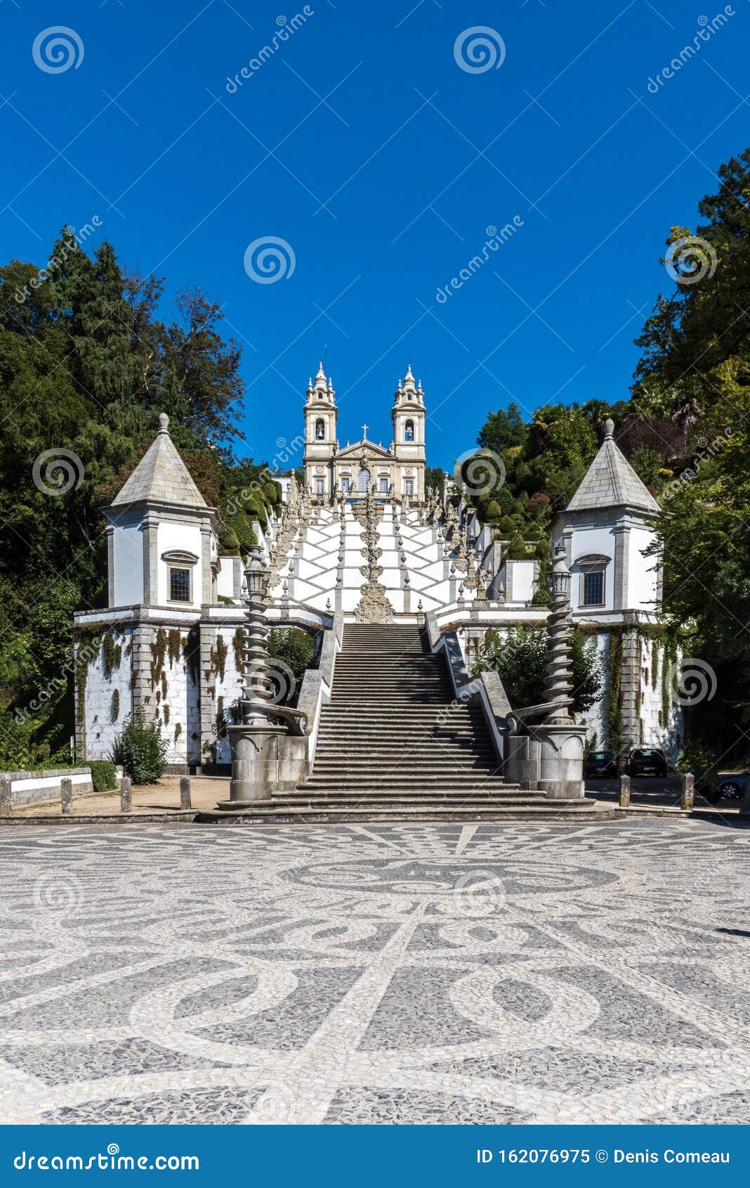 view looking up the stairs leading to the bom jesus monastery in braga, portugal