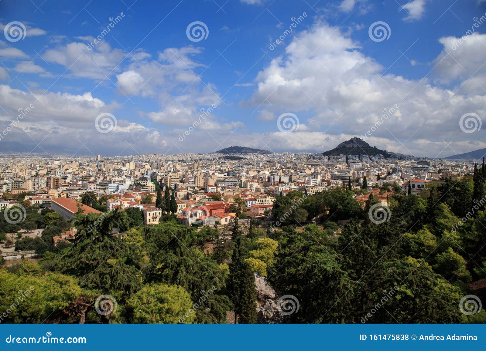 a view of lykavitos hill along with panorama of athens, greece from the acropolis hill.
