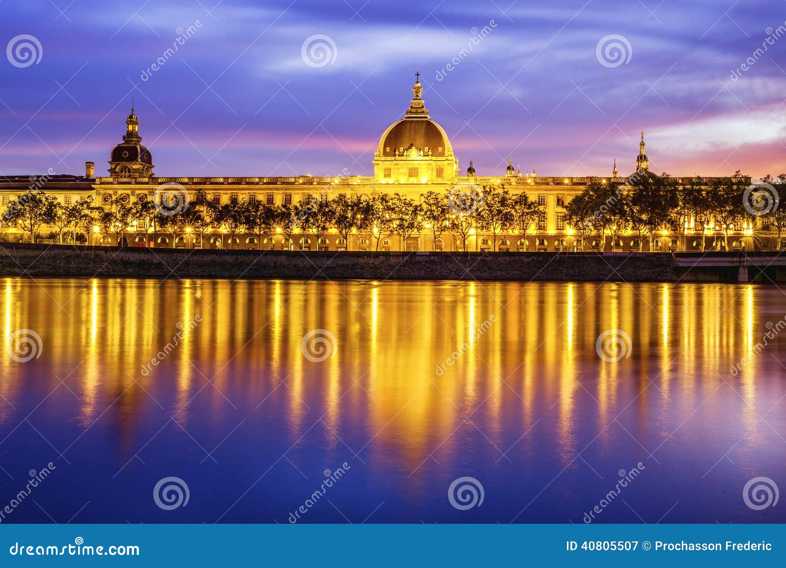 View of Lyon after sunset stock image. Image of tourism 40805507