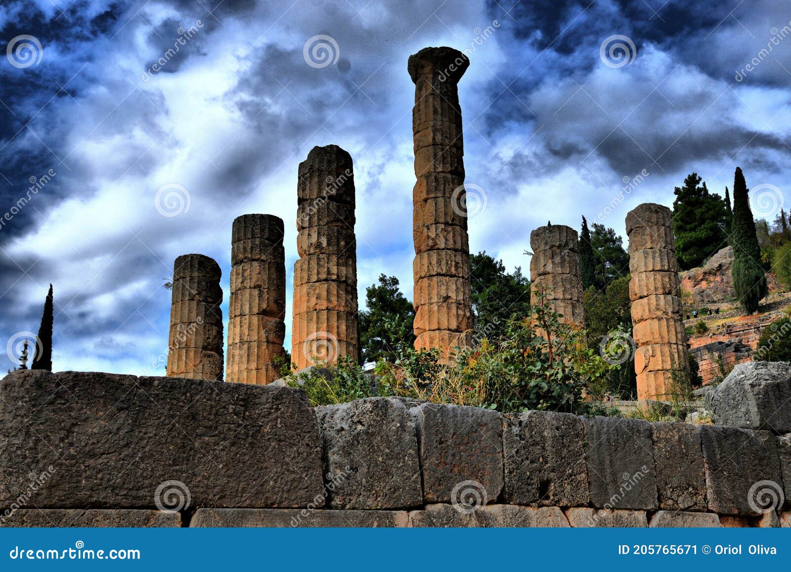 view of the main monuments and sites of greece. delphi. oracle of delphi.