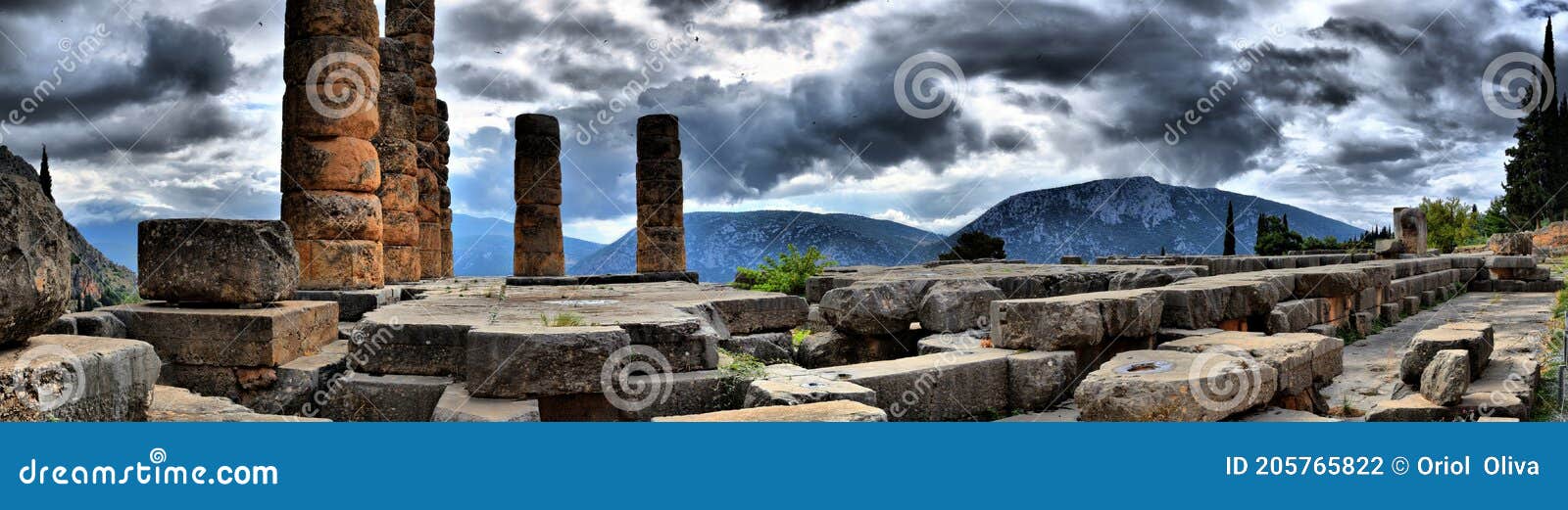 view of the main monuments and sites of greece. delphi. oracle of delphi.