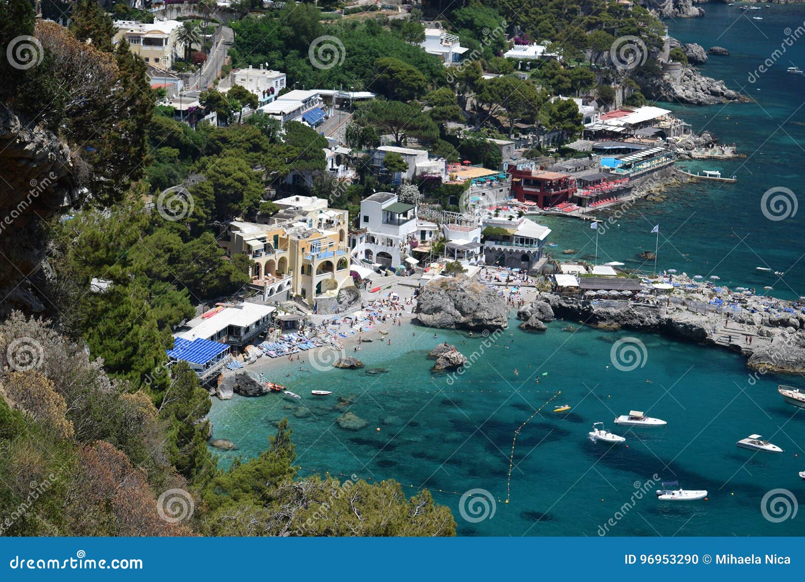 view of marina piccola beaches on capri, italy