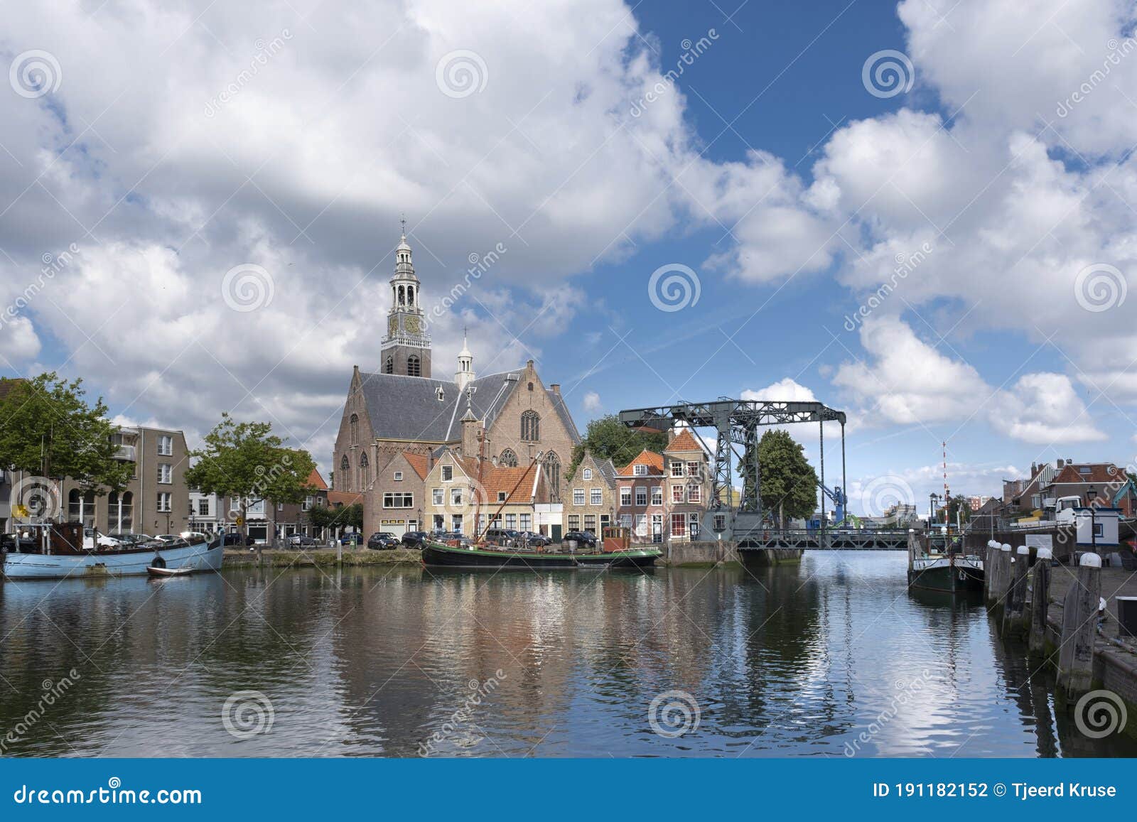 view on the marnixkade and the groote kerk, maassluis, holland