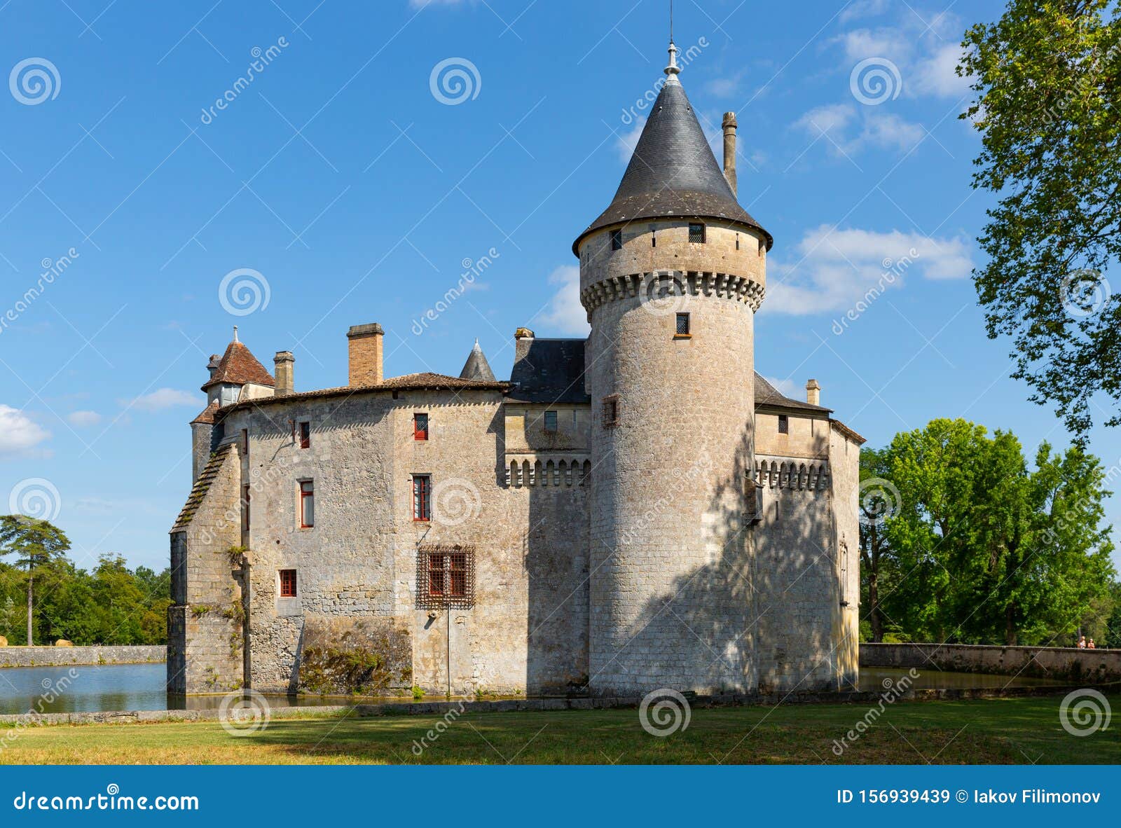 view of medieval castle chateau de la brede in gironde. france