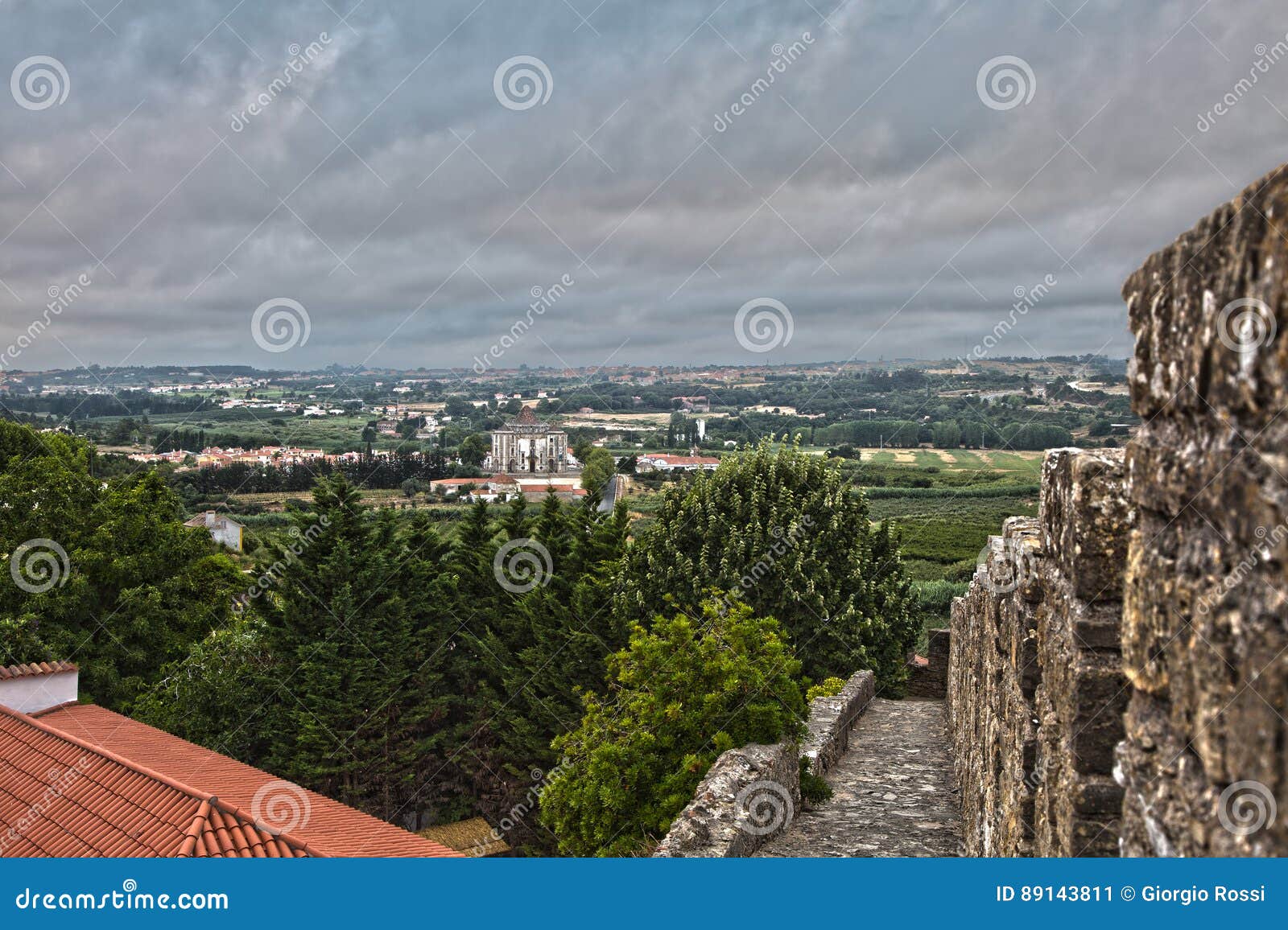 view from medieval portuguese city of obidos walls: nucleo museolugico do santuario do senhor jesus da pedra