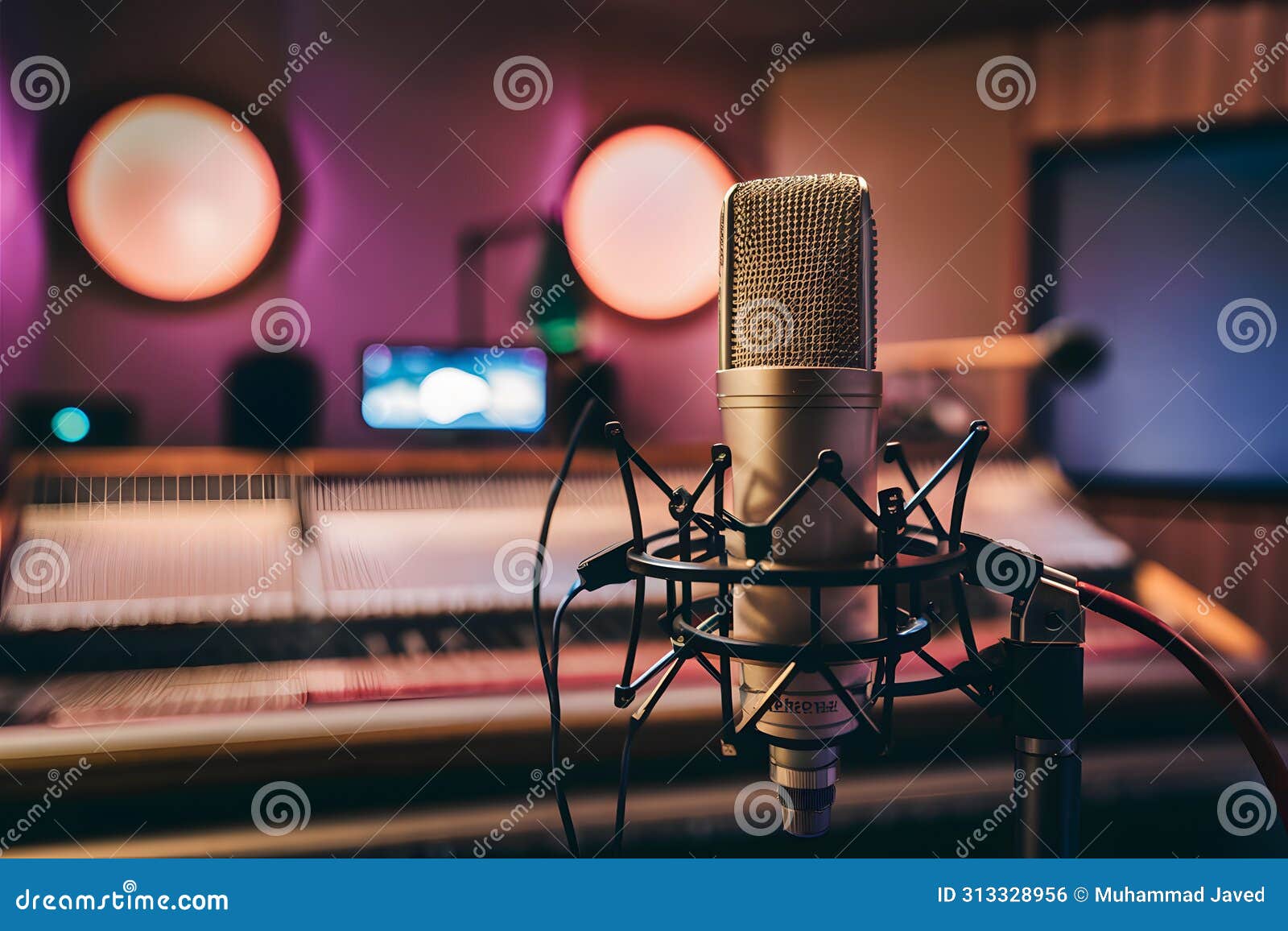 view microphone in recording studio, music production concept