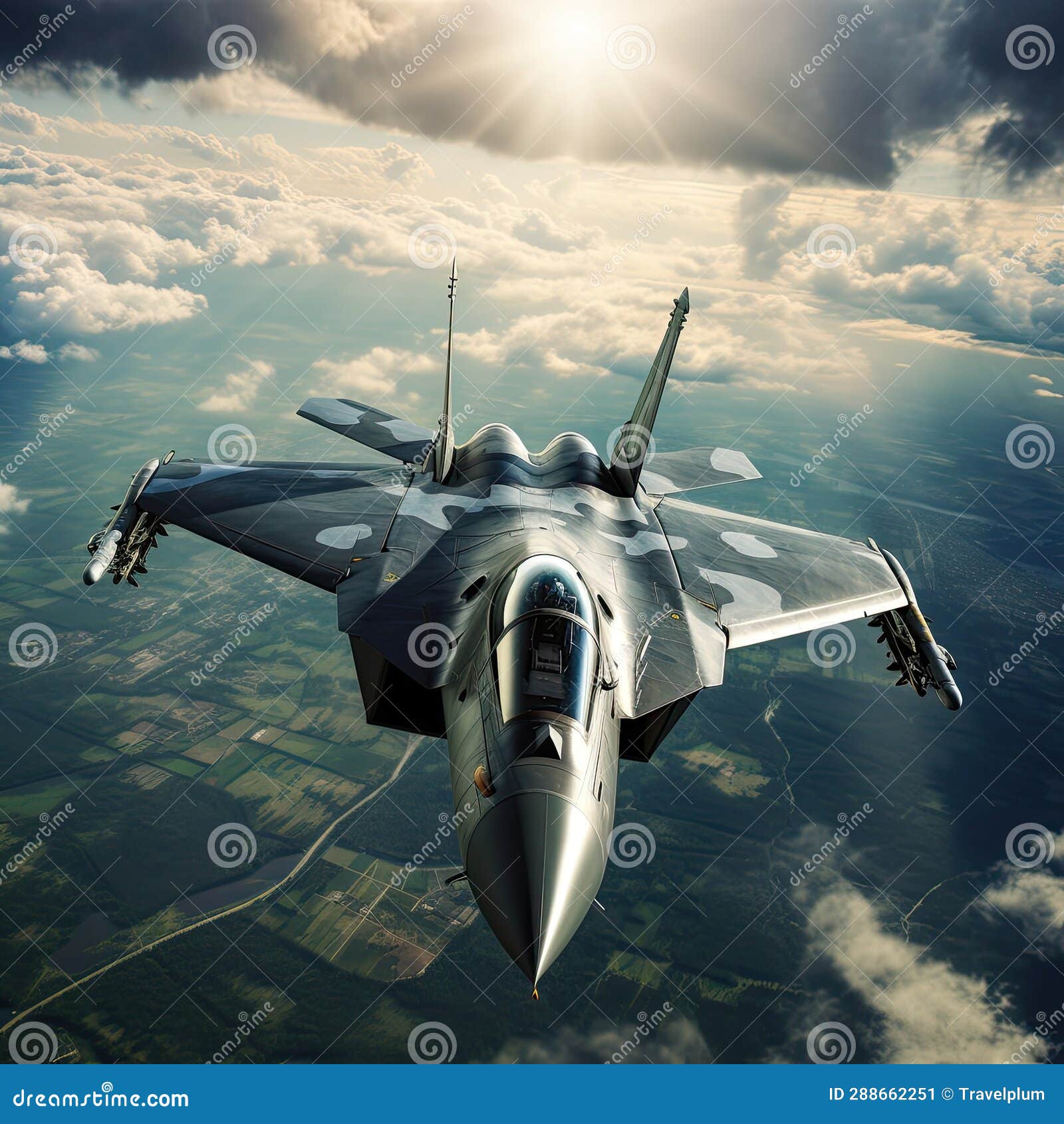 View of Military Fighter Jet Maneuvers Over the Beautiful Clouds Stock