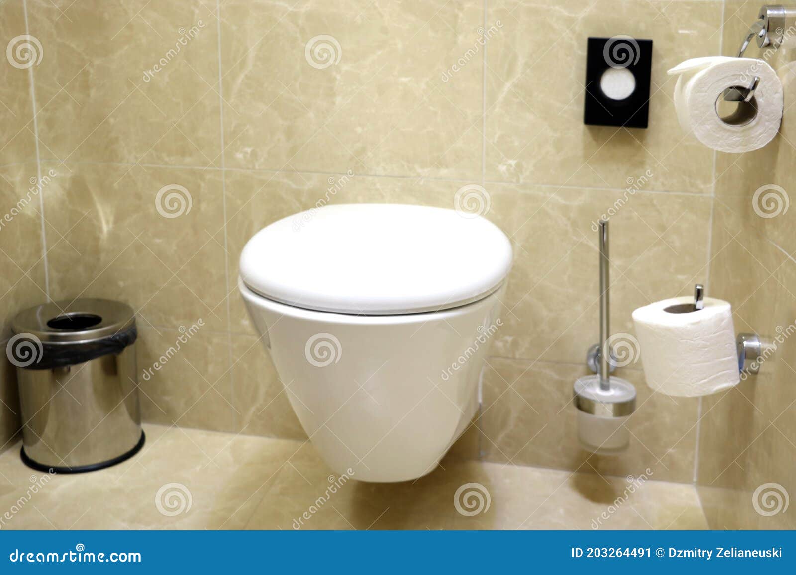 View of a Modern Bright Toilet with All the Accessories Stock Image
