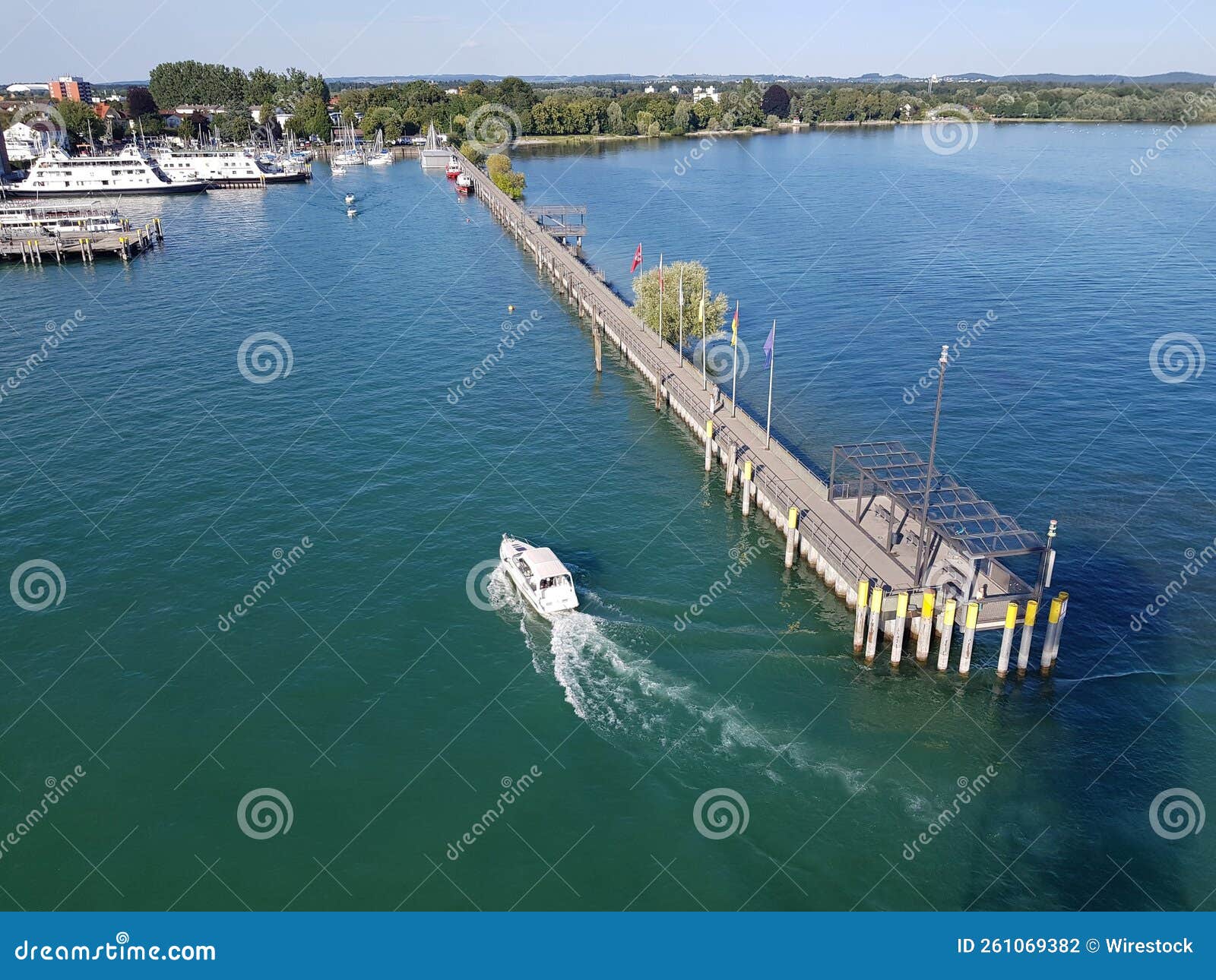 view of moleturm from a drone. observation deck in friedrichshafen, germany.