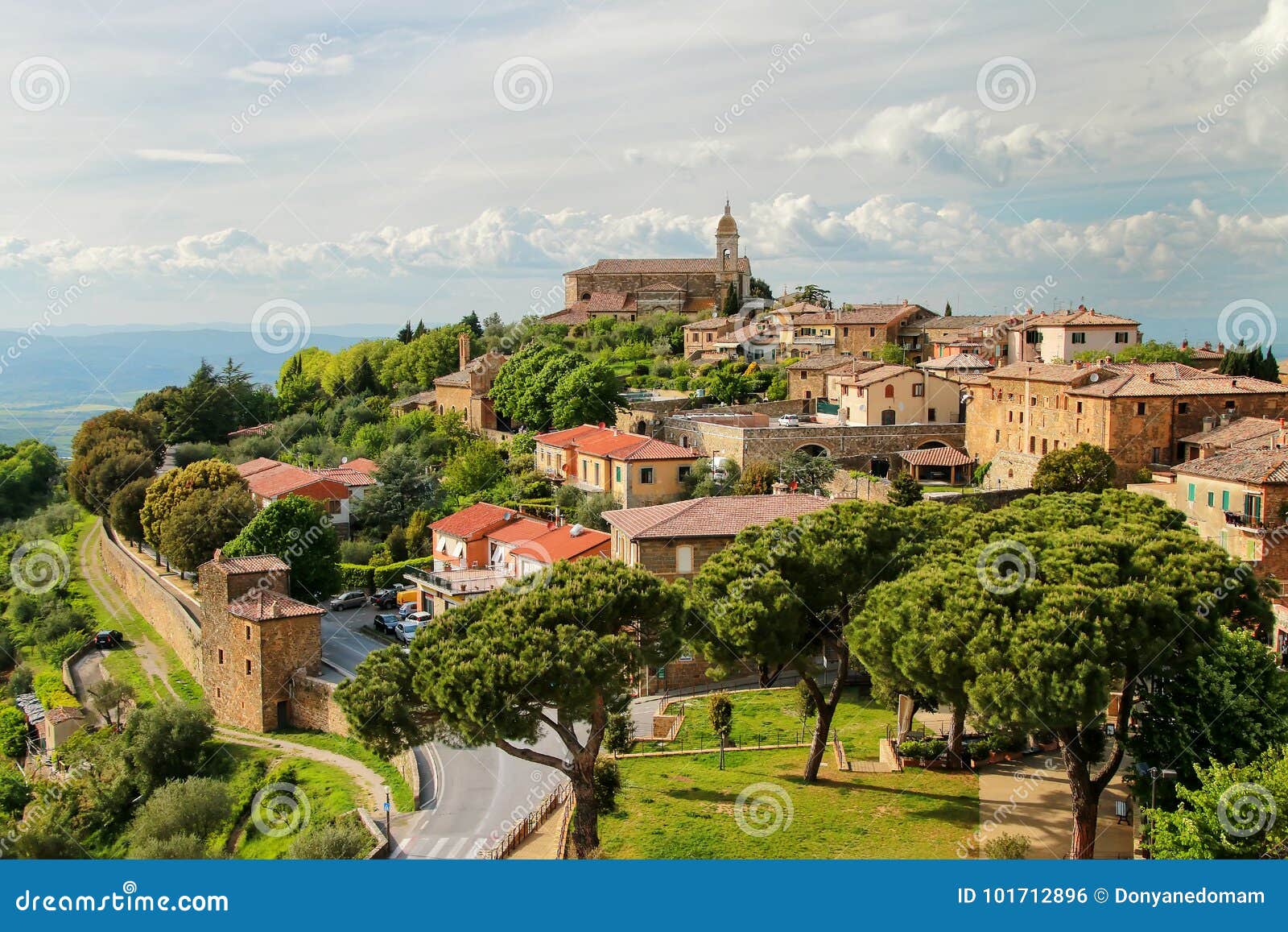 view of montalcino town from the fortress in val d`orcia, tuscan