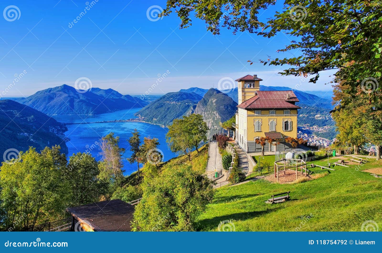 view from monte bre to lake lugano and monte san salvatore
