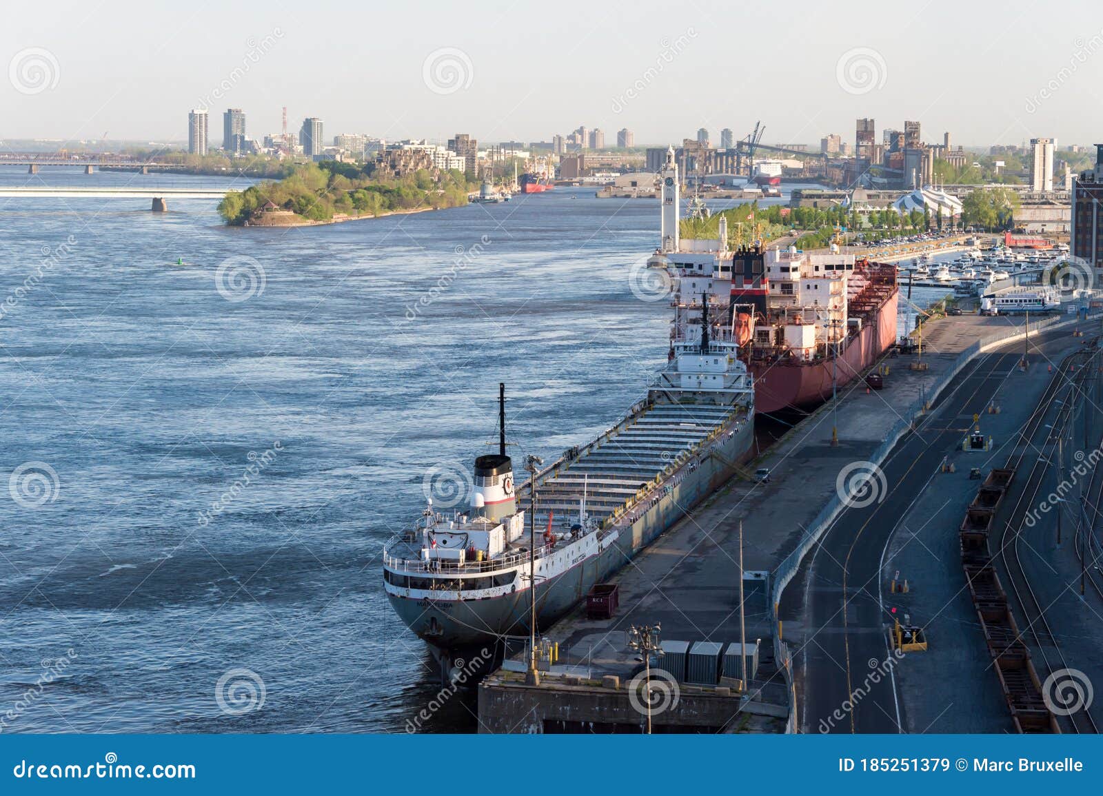 View of Montreal Harbor from Jacques Cartier Bridge Editorial Stock