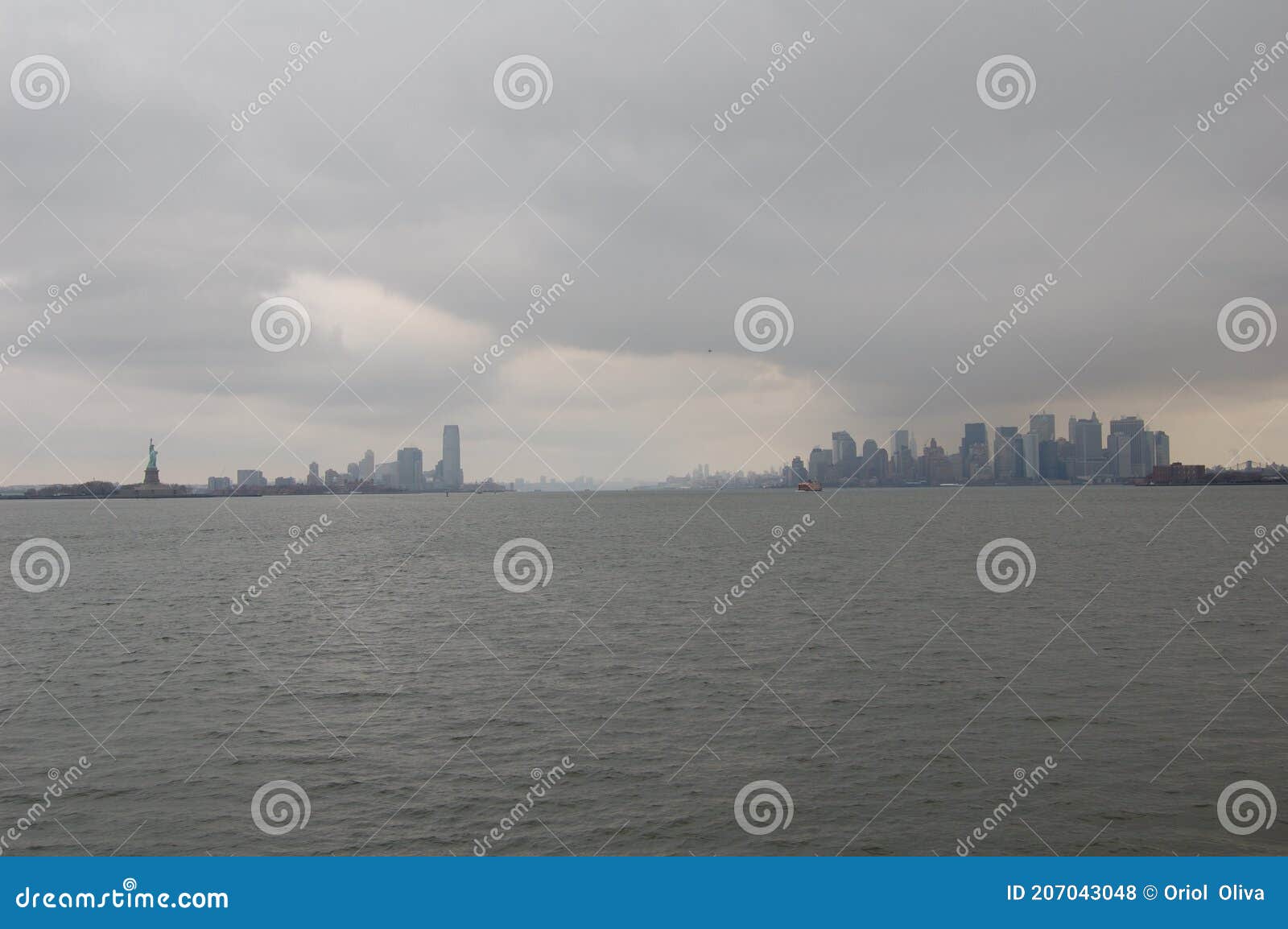 view of the most emblematic buildings and skyscrapers of manhattan (new york). staten island ferry