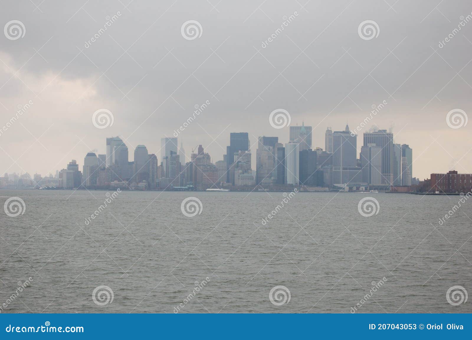 view of the most emblematic buildings and skyscrapers of manhattan (new york). staten island ferry