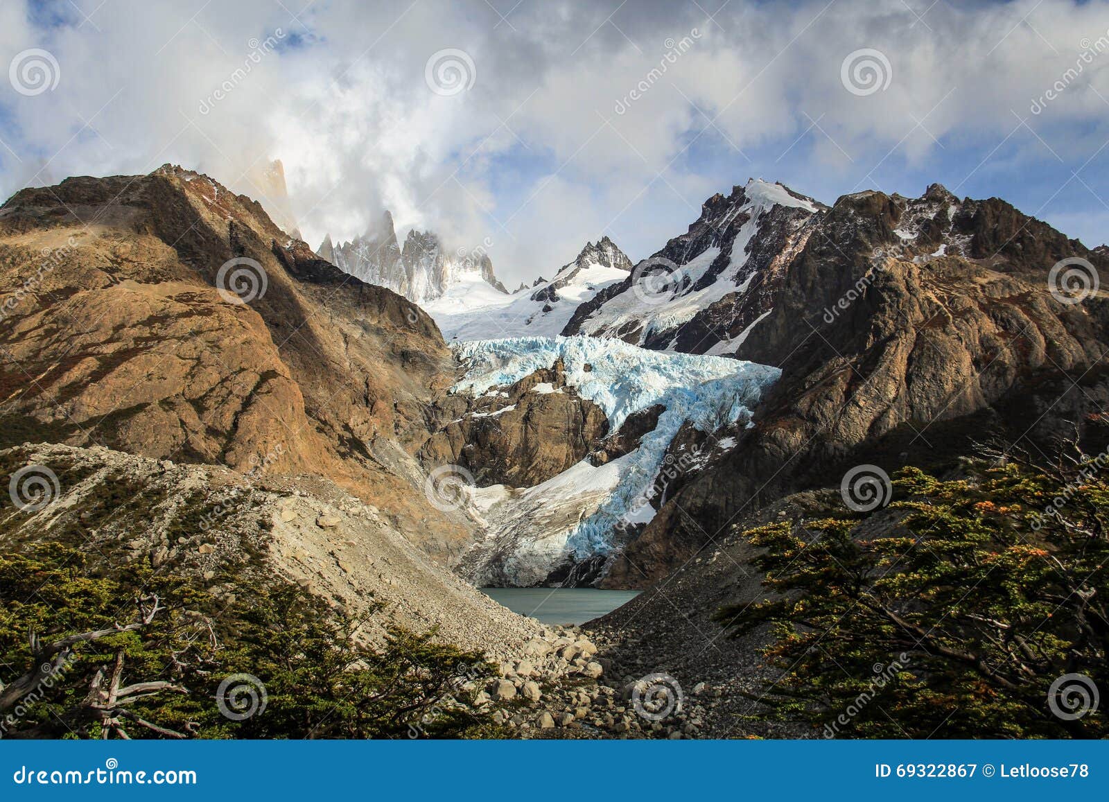 view on the mount fitzroy and glacier piedras blancas, southern patagonian ice field, argentina