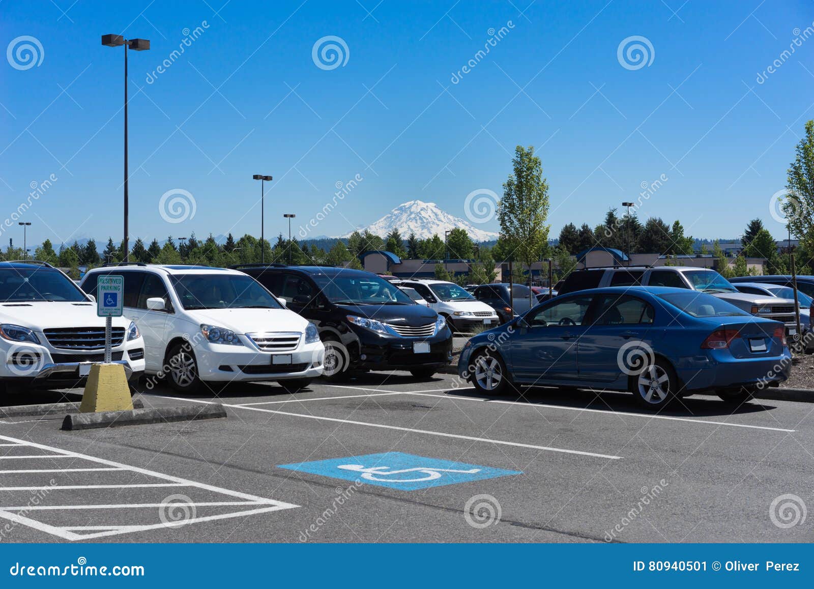 View of Mount Rainier from Parking Lot Stock Image Image of lines