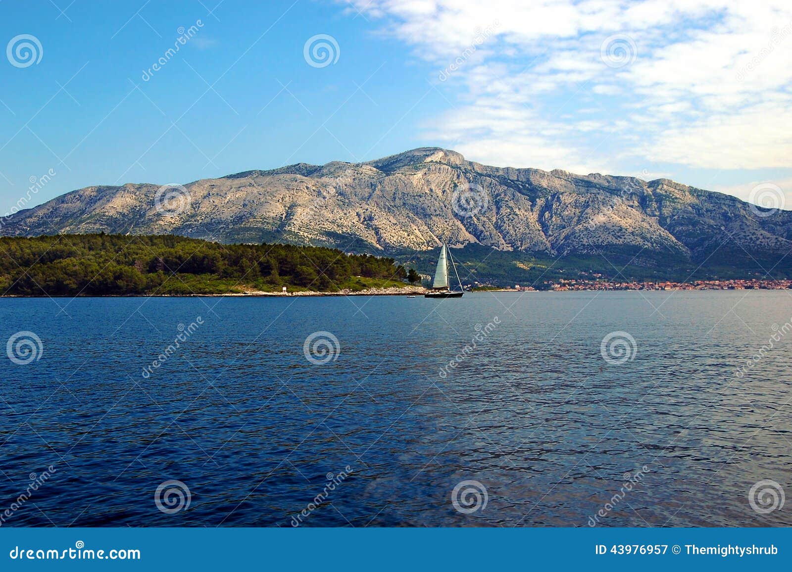 the view of the mountains on the mainland from the vacation island of korcula