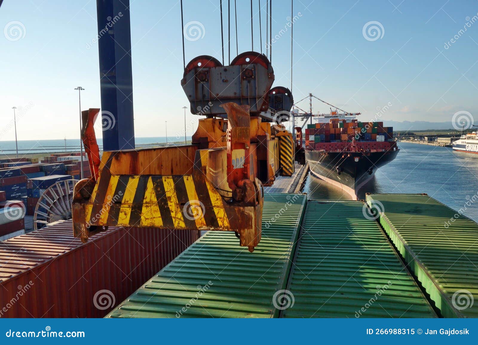 View on Moving Spreader of Gantry Crane Observed from Navigational
