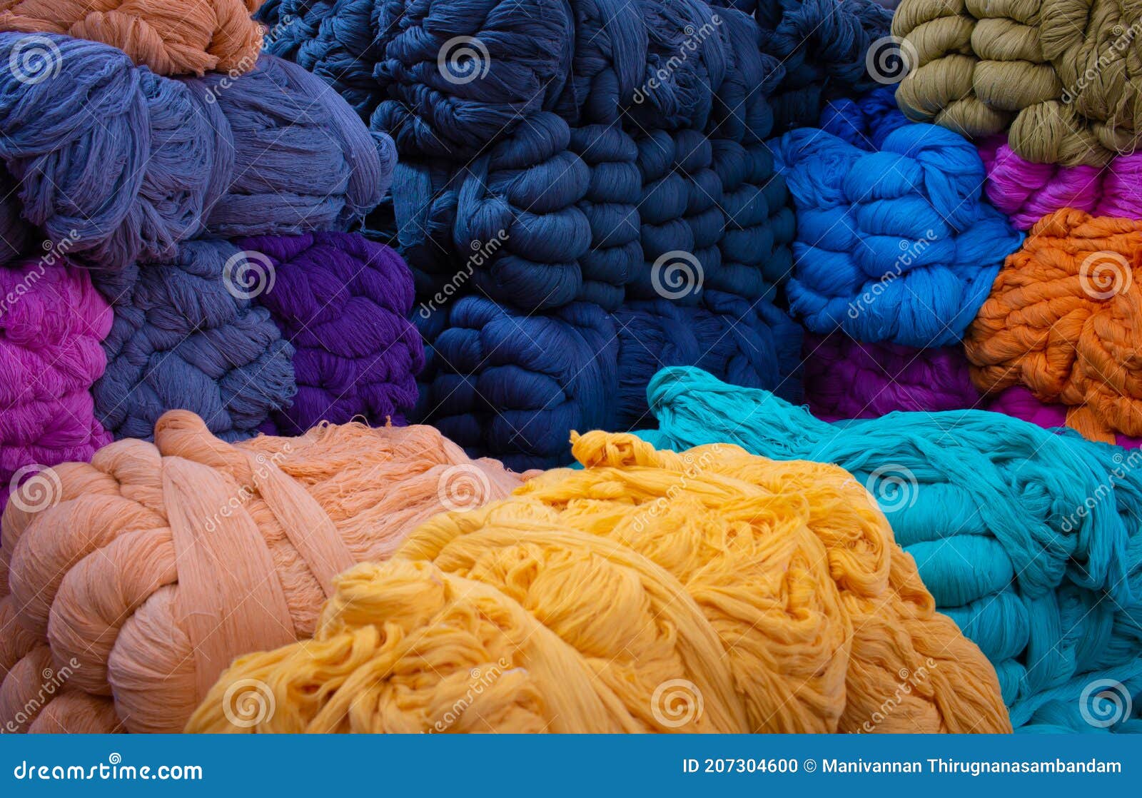View of the Multicolored Thread Yarns Used in Textile Industry Stock