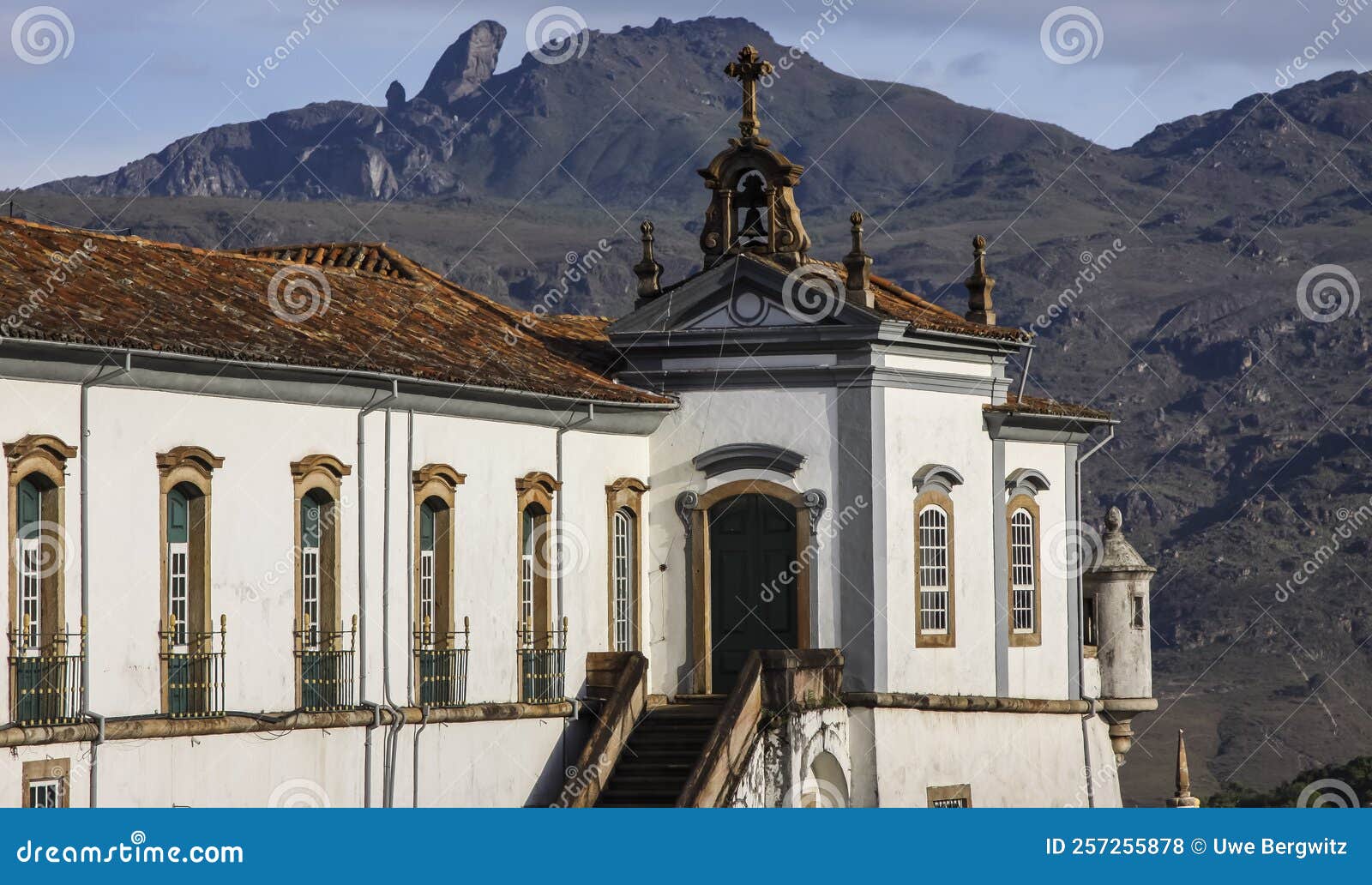 view of museu de ciencia e tecnica and backyard mountain ouro branco, ouro preto, unesco world heritage site, minas gerais, brazil