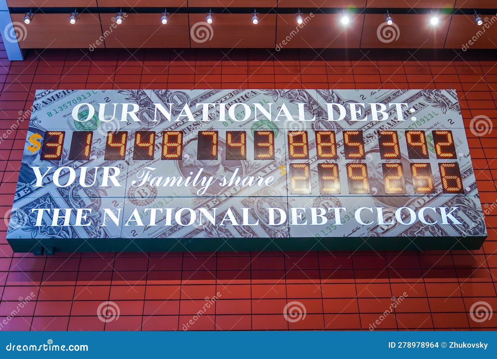 View of the National Debt Clock in Midtown Manhattan Stock Photo