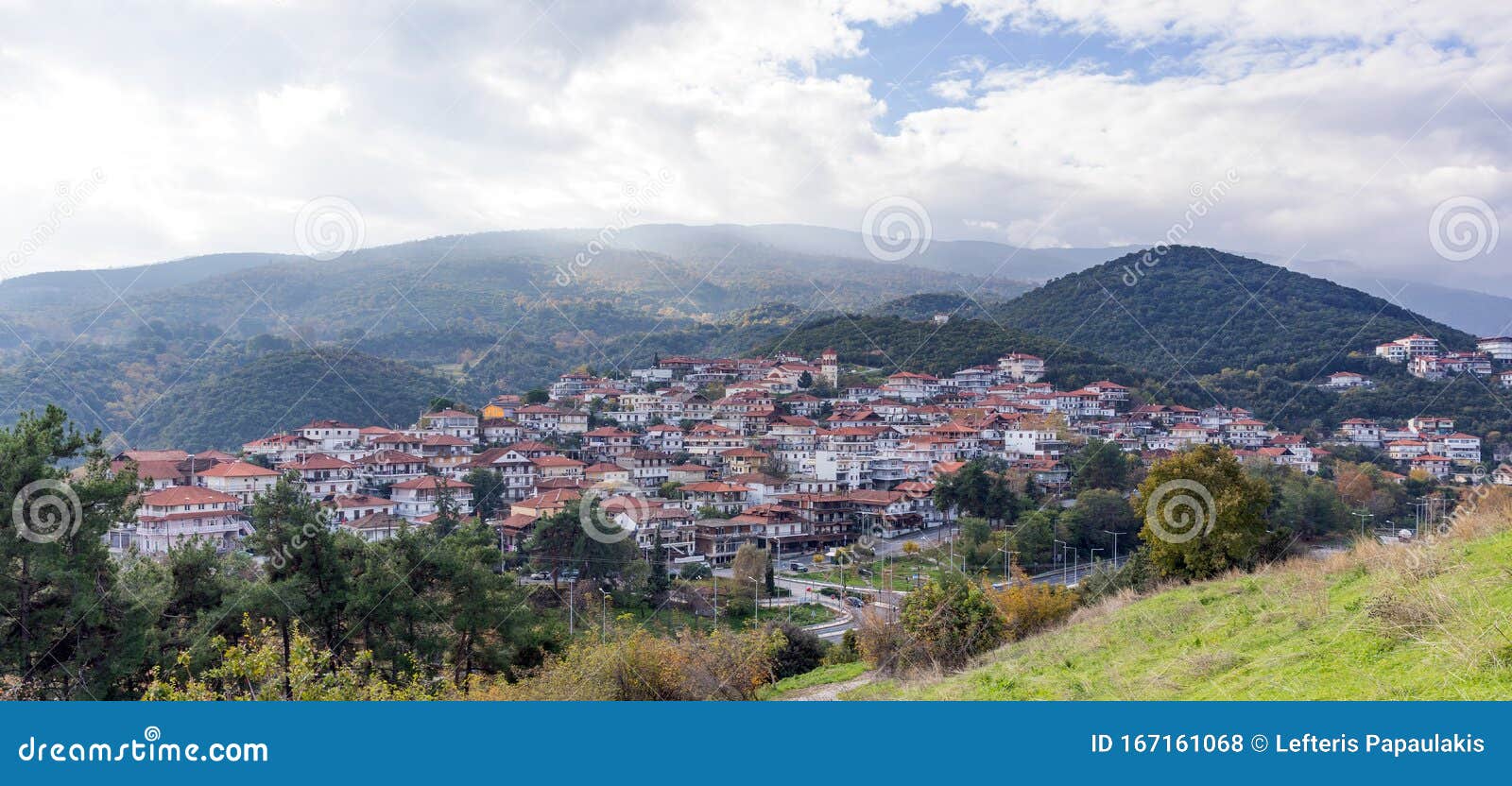 view of neos panteleimonas village, pieria, greece.