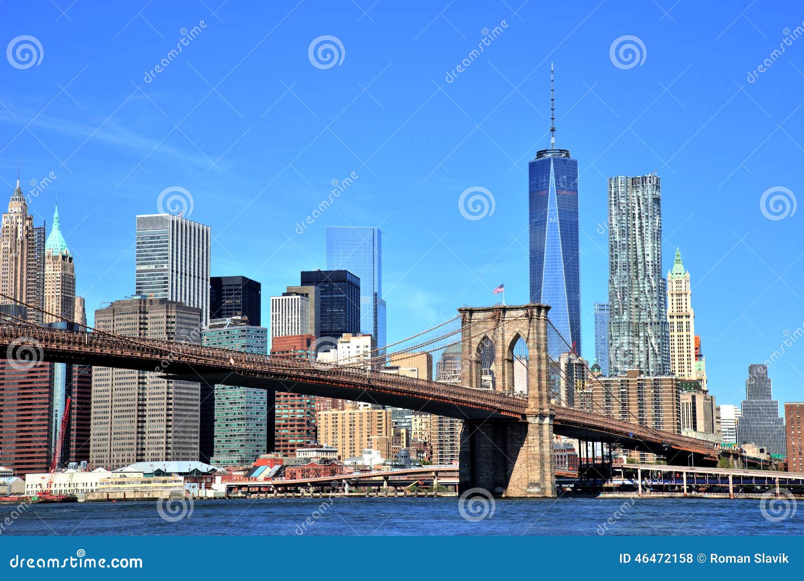 View Of New York City Downtown Skyline With Brooklyn Bridge Stock Photo 46472158 Megapixl