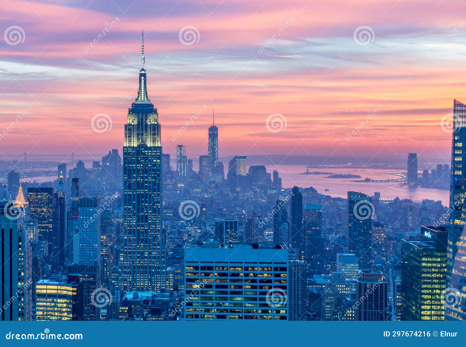 View of New York Manhattan during Sunset Hours Stock Photo Image of