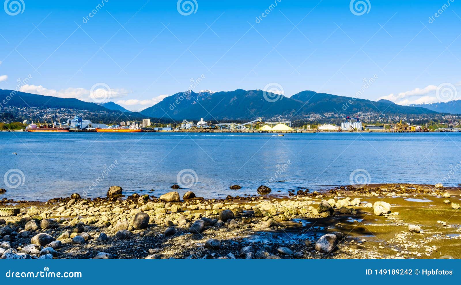 View of the North Shore of the Vancouver Harbor with Grouse Mountain in ...