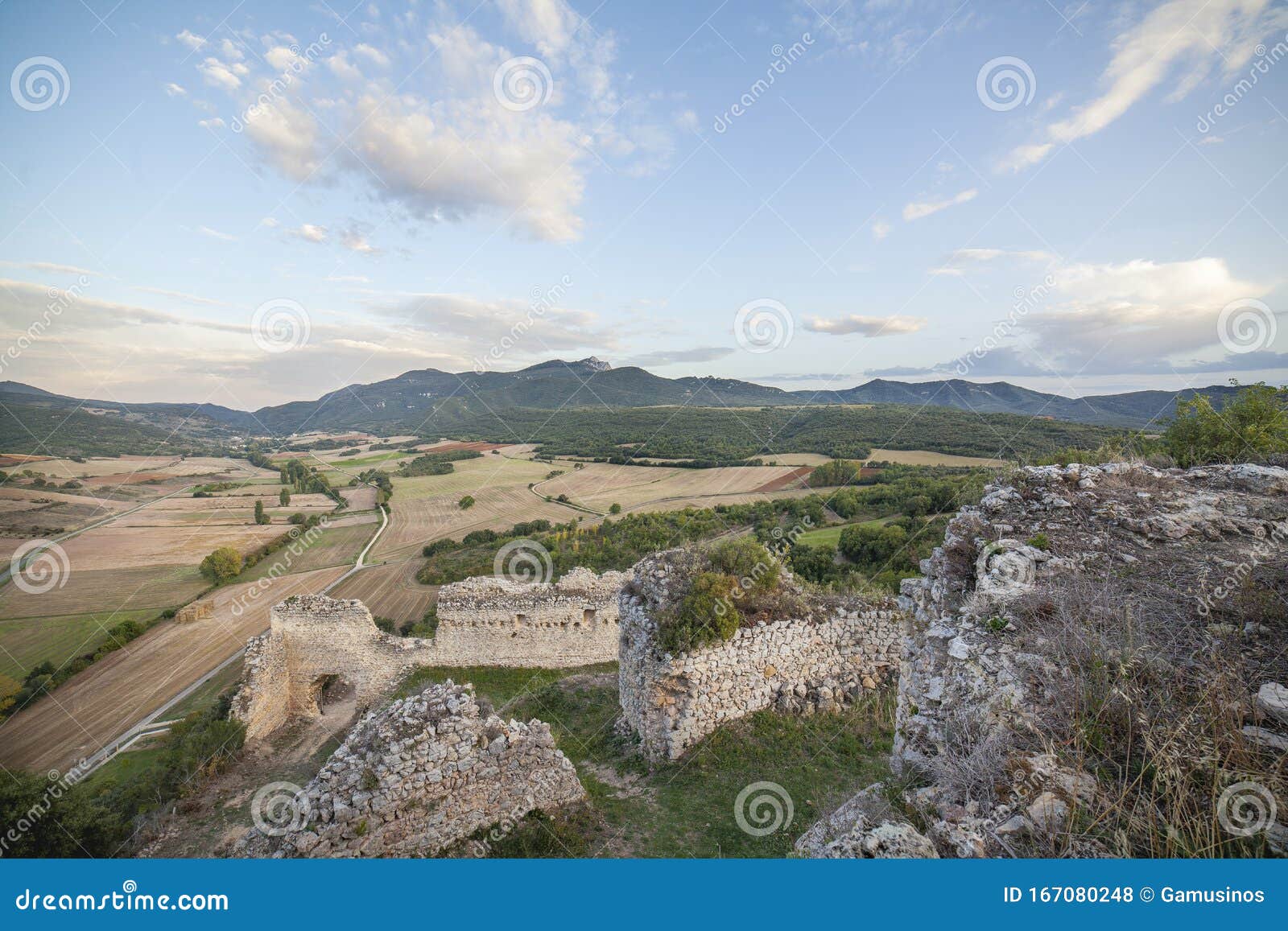 view from ocio castle, on de lanos mountain, ruins of a medieval castle