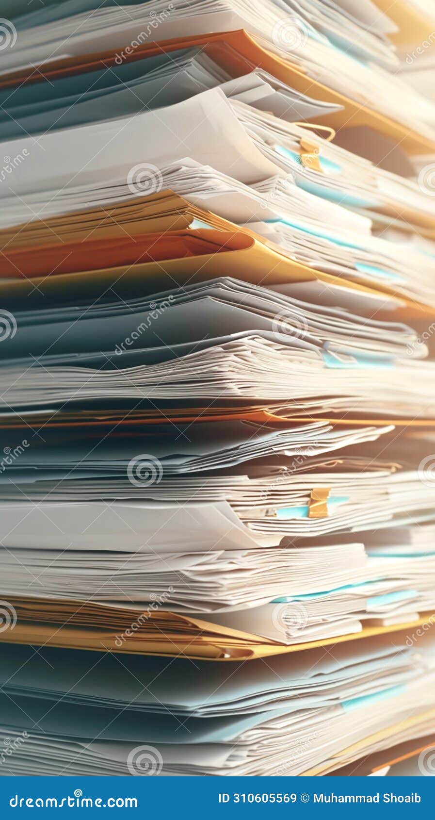 View of Office Documents Close Up Clipped Together Stacked Neatly View of Office Documents Close Up Clipped Together Stacked Neatly