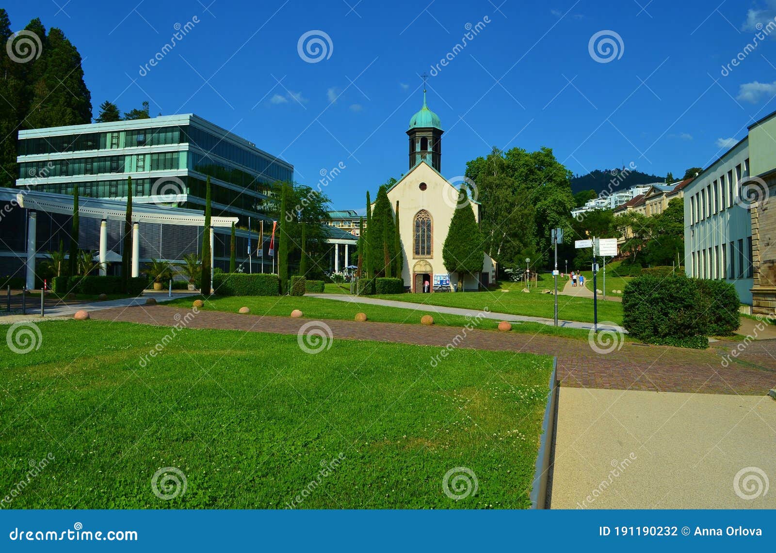 View of the Old Catholic Church in Baden Baden in Germany Stock Photo