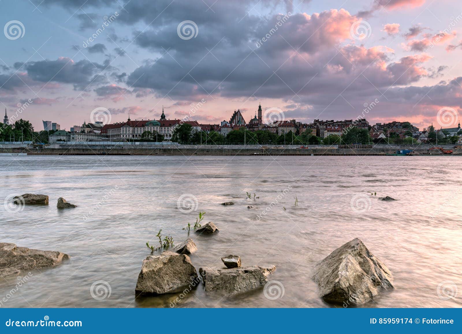 View of the Old City of Warsaw Stock Photo Image of river, dusk 85959174
