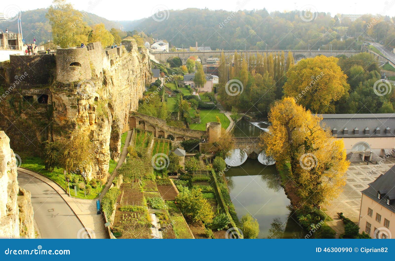 view of old fortifications and grund in luxembourg