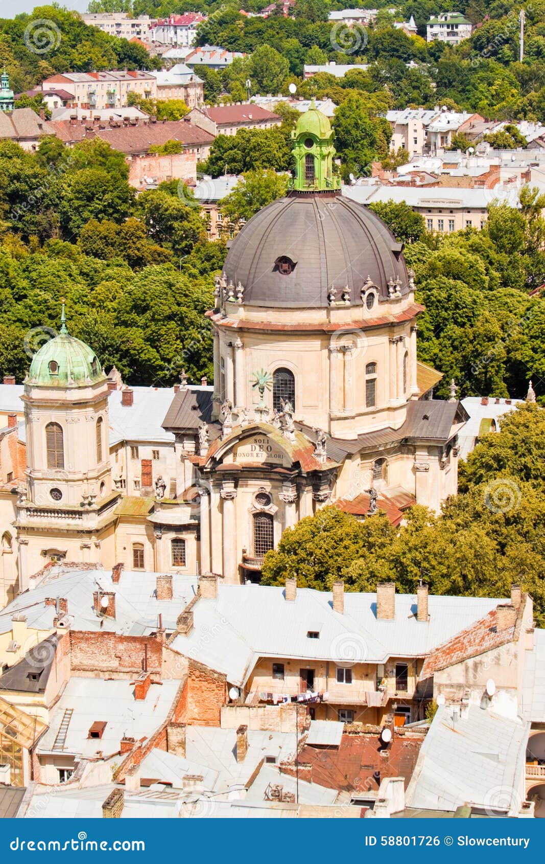 view of the old town and dominican church, lviv