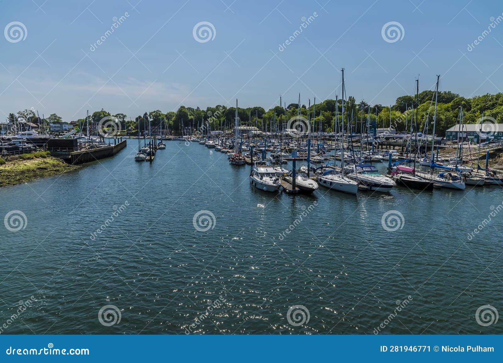 a view over the marina on the river hamble